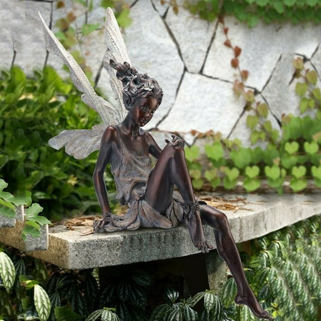 DEBGFS Sculpture de Fée Fleur Assise, Ornements de Jardin Tudor, Statue de Fée Assise d'Extérieur, Ornement de Jardin, Artisanat en Résine, Aménagement Paysager, Décoration de Cour, style02