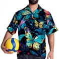 thumbnail image 4 of Flower Butterfly Men's Hawaiian Print Casual Button Down Short Sleeve Summer Beach Shirt - Unisex, 4 of 6