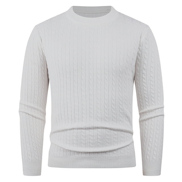 Kalauyu Men's Pullover Sweater Crewneck Cable Knit Long Sleeve Sweater Classic Soft Knitted Sweaters with Ribbing Edge