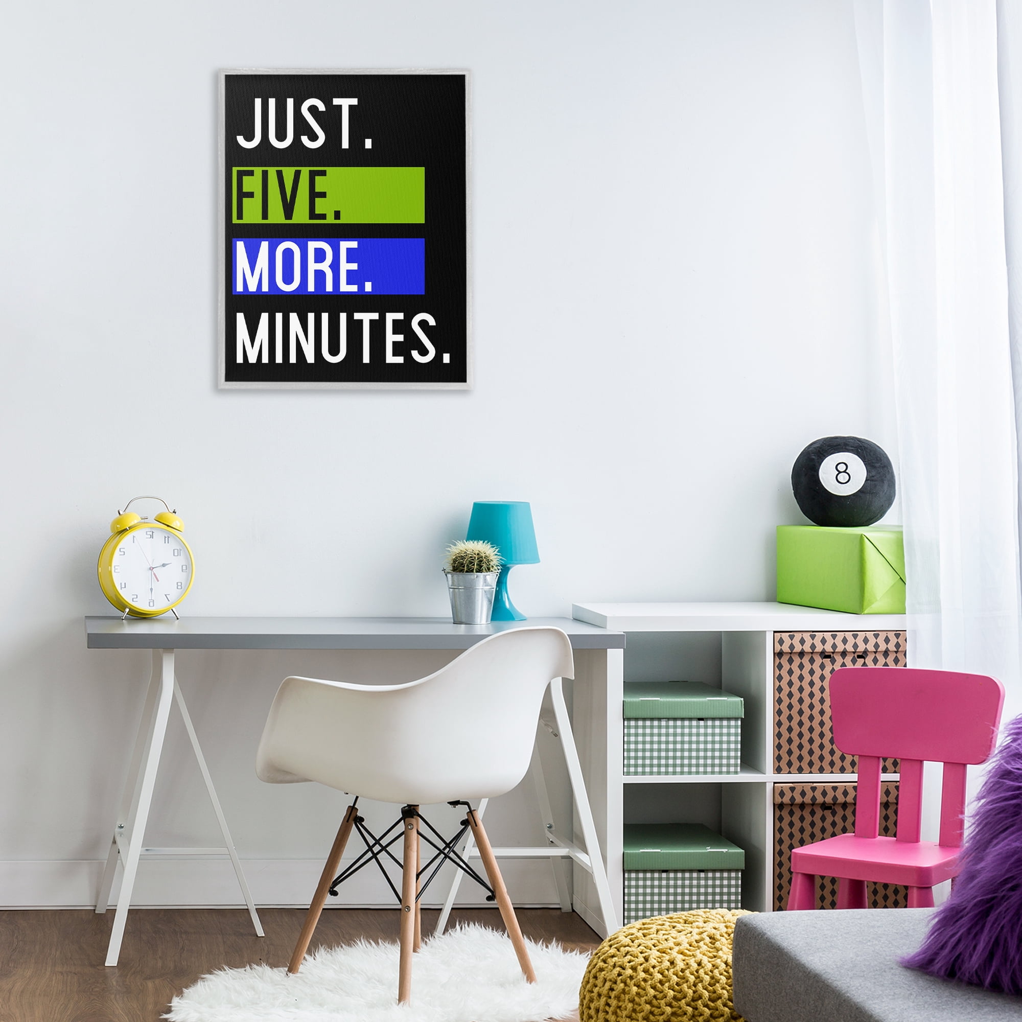 Stupell Industries Five More Minutes Typography Painting Gray Framed Art Print Wall Art, 24 x 30