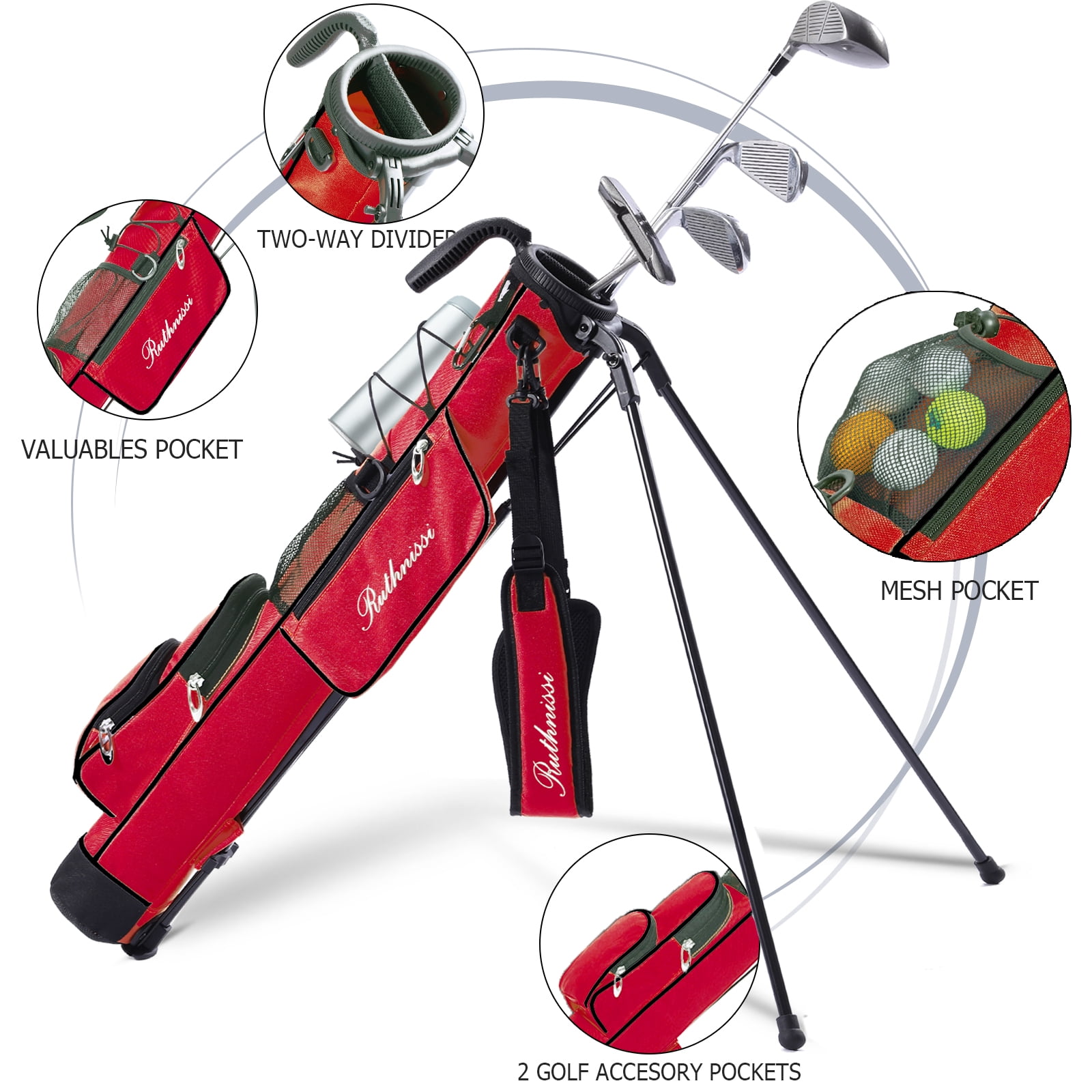 Golf Stand Bag, Lightweight Golf Easy Carry Bag with Padded Strap，Durable Pitch n Putt Golf Bag, Practice Ranger Sunday Golf Bag for Men&Women