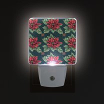 Yayeee LED Night Light for The Home Plug in With Light Sensors 2 Pack, Red Christmas Poinsettias