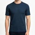 thumbnail image 4 of Dolkfu Crew Neck True Classic&nbsp;Tees&nbsp;Men Short Sleeve Pull-On Blue Minimalist Tops Athletic Solid Modern T-Shirts Navy,M, 4 of 5