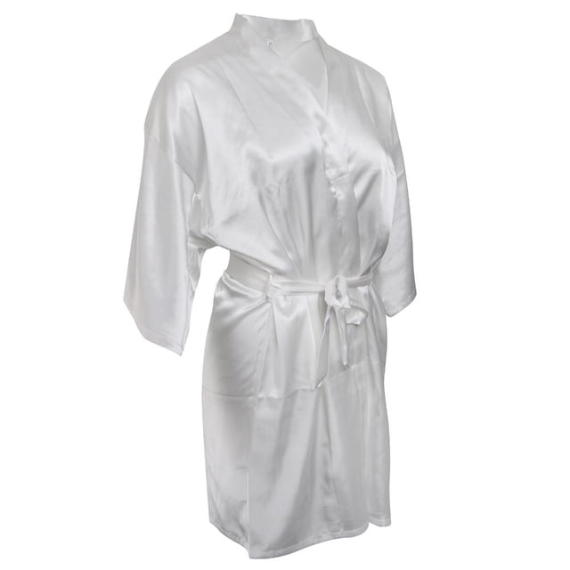 Vestido de Novia de La Dama de Honor Del Traje de Baño Del Satén de Seda de La Dama de Honor Del Vestido de Noche Del Kimono , Blanco SG Soledad Albornoces de novia de la boda