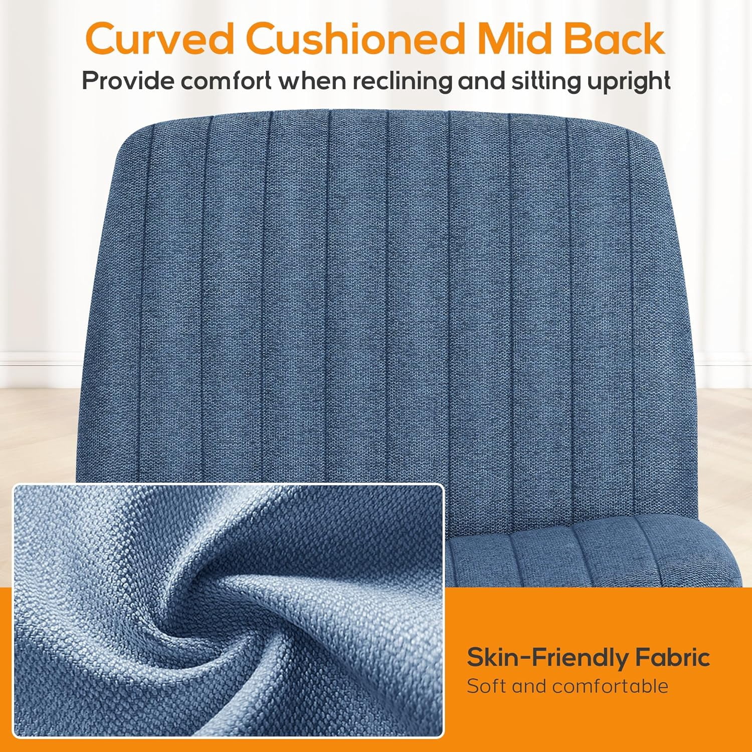 Criss Cross Chair, Cross Legged Office Chair, Wide Comfty Desk Chair, No Wheels Armless Computer Task Chair, Swivel Fabric Vanity Home Chair, Height Adjustable