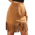 thumbnail image 2 of Fringe Skirt for Women Suede High Waisted Mini Tassel Skirt Western Cowgirl Skirts Country Concert Outfits, 2 of 8