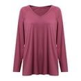 thumbnail image 4 of Pompotops T-Shirt Décontracté à Col en V pour Femmes Manches Longues Ample Blouse Unie, 4 of 8