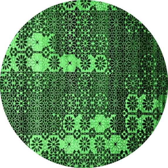 Ahgly Company Indoor Round Abstract Green Modern Area Rugs, 3' Round