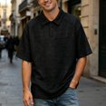 thumbnail image 2 of IWRICH Men's Knit Oversize Polo Shirts Short Sleeve Plus Size Henley Collared Shirt Summer Baggy Streetwear Black XL, 2 of 7