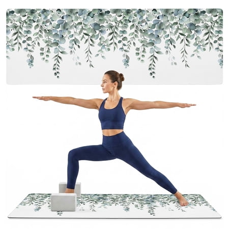 Yoga Mat Eucalyptus Leaves Yoga Mats with Strap & Shortage Bag Non Slip Workout Mats Absorbent Cushion Pad Sage Green Leaf Plant Exercise Mat for Yoga Pilates Stretching Home Gym 72 x32