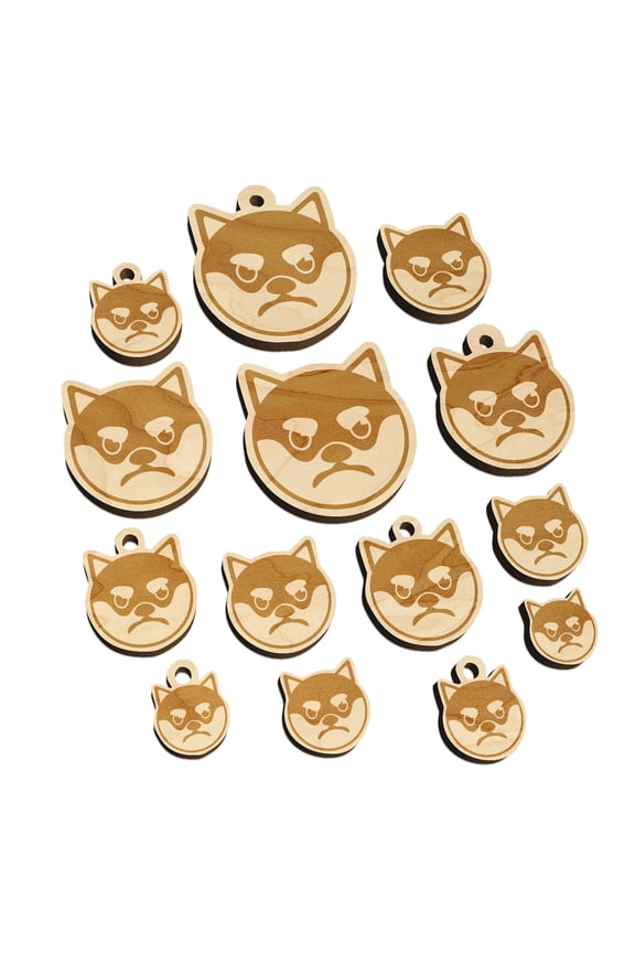 Husky Dog Face Mad Wood Mini Charms Shapes DIY Craft Jewelry - With Hole - Various Sizes (16pcs)