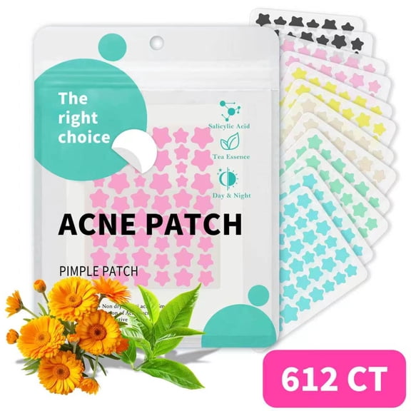 Pimple Patches for Face, Hydrocolloid Acne Patches, Colorful Superstar Patches Spot Stickers, Cute Star Zit Covers, 612 Count | 4 Sizes (8mm/9mm/11mm/14mm)