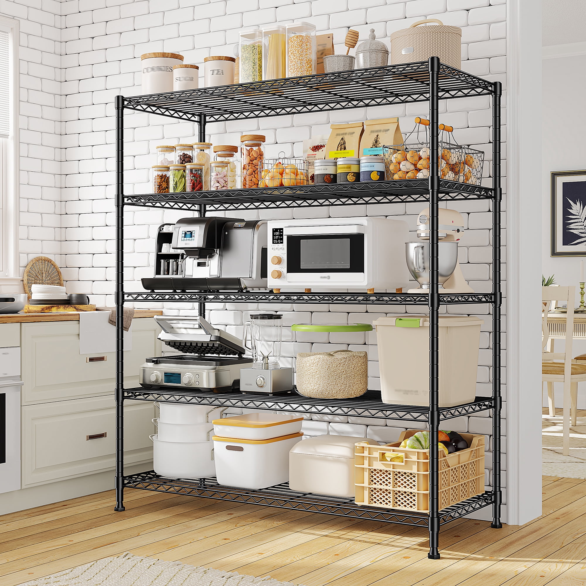 REIBII 5-Tier Heavy Duty Metal Wire Shelving Unit,1000lbs Capacity,45 "W x 70.5 "H x 13.5 "D，Adjustable Steel Storage Rack for Garage, Kitchen & Pantry