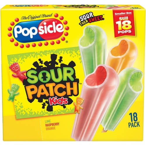 Popsicle Sour Patch Kids Lime, Raspberry, Orange Ice Pops, 18 ct