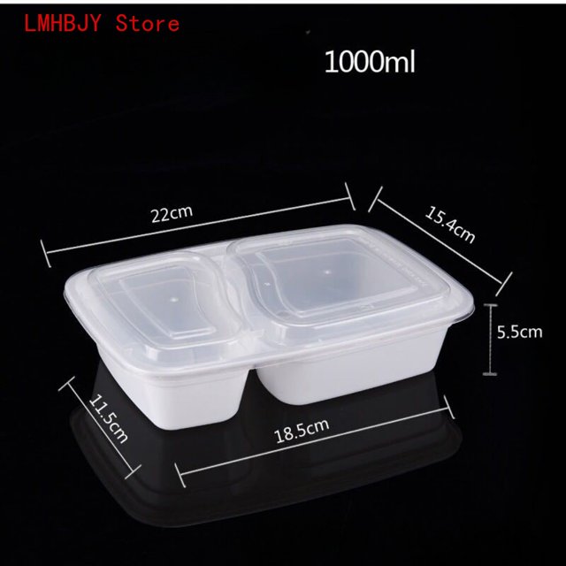 5/10/20pcs Lunch Box 3 Compartment Food Storages With Lids Disposable Leak Proof Bento Box Storage Kitchen Accessories 2 grid white 20pcs