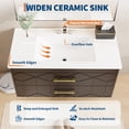 thumbnail image 3 of Modern Floating Bathroom Vanity Set, Wall Mounted Cabinet with Large Soft-Close Drawer and Gold Handle, Space-Saving Design, 3 of 7