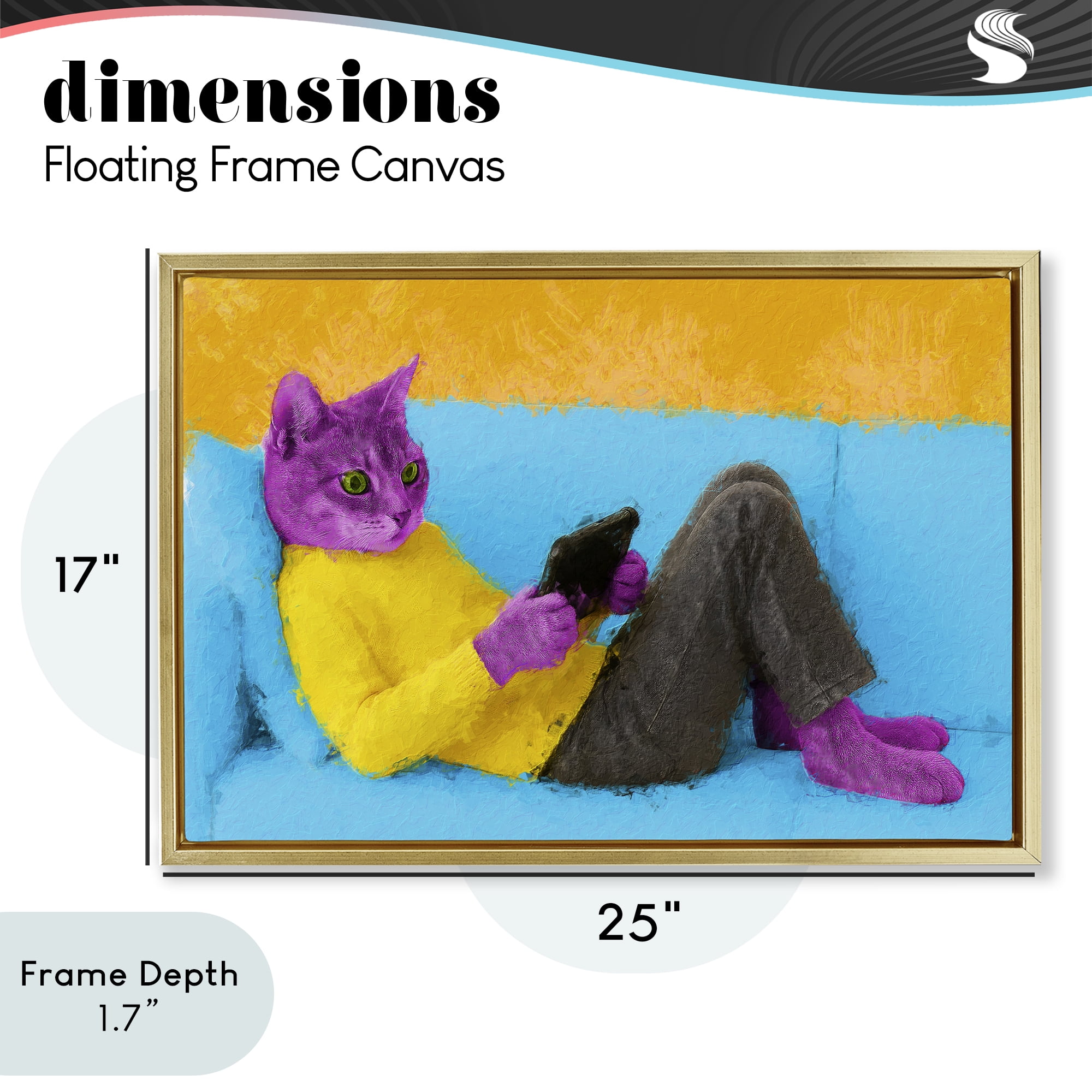 Stupell Industries Vibrant Cat Playing Game Gold Framed Floater Canvas Wall Art, design by Sean Parnell
