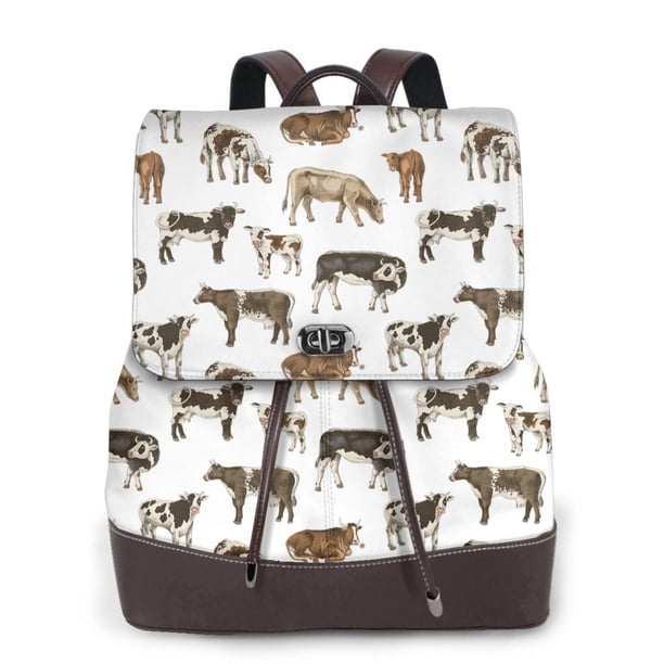 Disketp Cow Mochila de Cuero para Mujer, Bolso de Espalda Antirrobo con Estilo para Viaje, Trabajo y Uso Diario