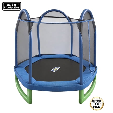 Sportspower My 1st Trampoline 7 ft Trampoline for Kids 3-10 Meets ASTM Safety Standards with Blow-Molded Legs and Padded Heavy-Duty Steel Frame, UV-Resistant Safety Enclosure & Jump Mat