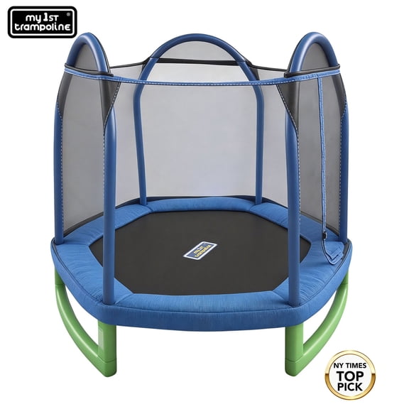 Sportspower My 1st Trampoline 7 ft Trampoline for Kids 3-10 Meets ASTM Safety Standards with Blow-Molded Legs and Padded Heavy-Duty Steel Frame, UV-Resistant Safety Enclosure & Jump Mat