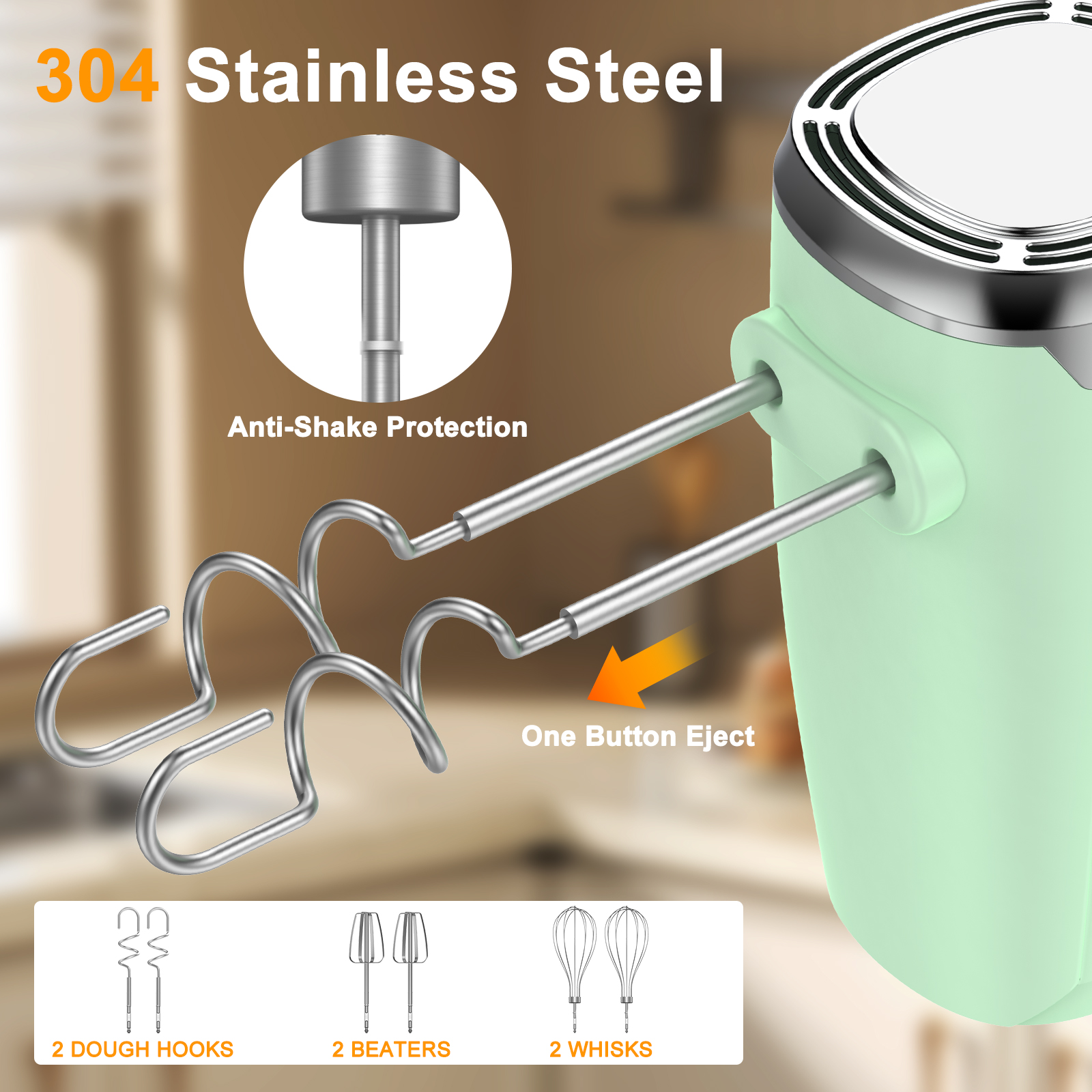 VAVSEA 500W Electric Hand Mixer with 32 Attachments, Green photo 6