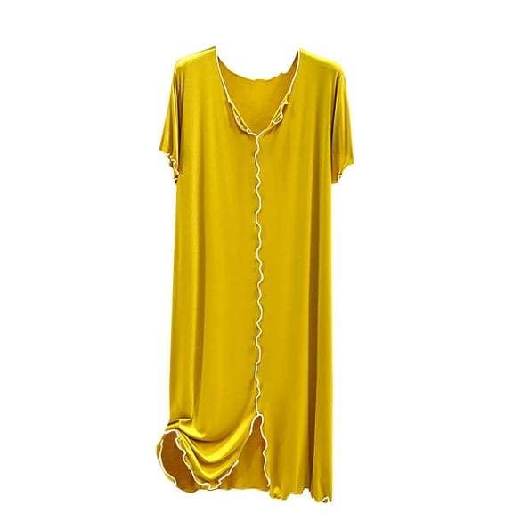 ZyeKqe Plus Size Pajamas Dress Short Sleeve Round Neck Sleepwear Dress Summer Casual Comfy Nightgowns Loungewear