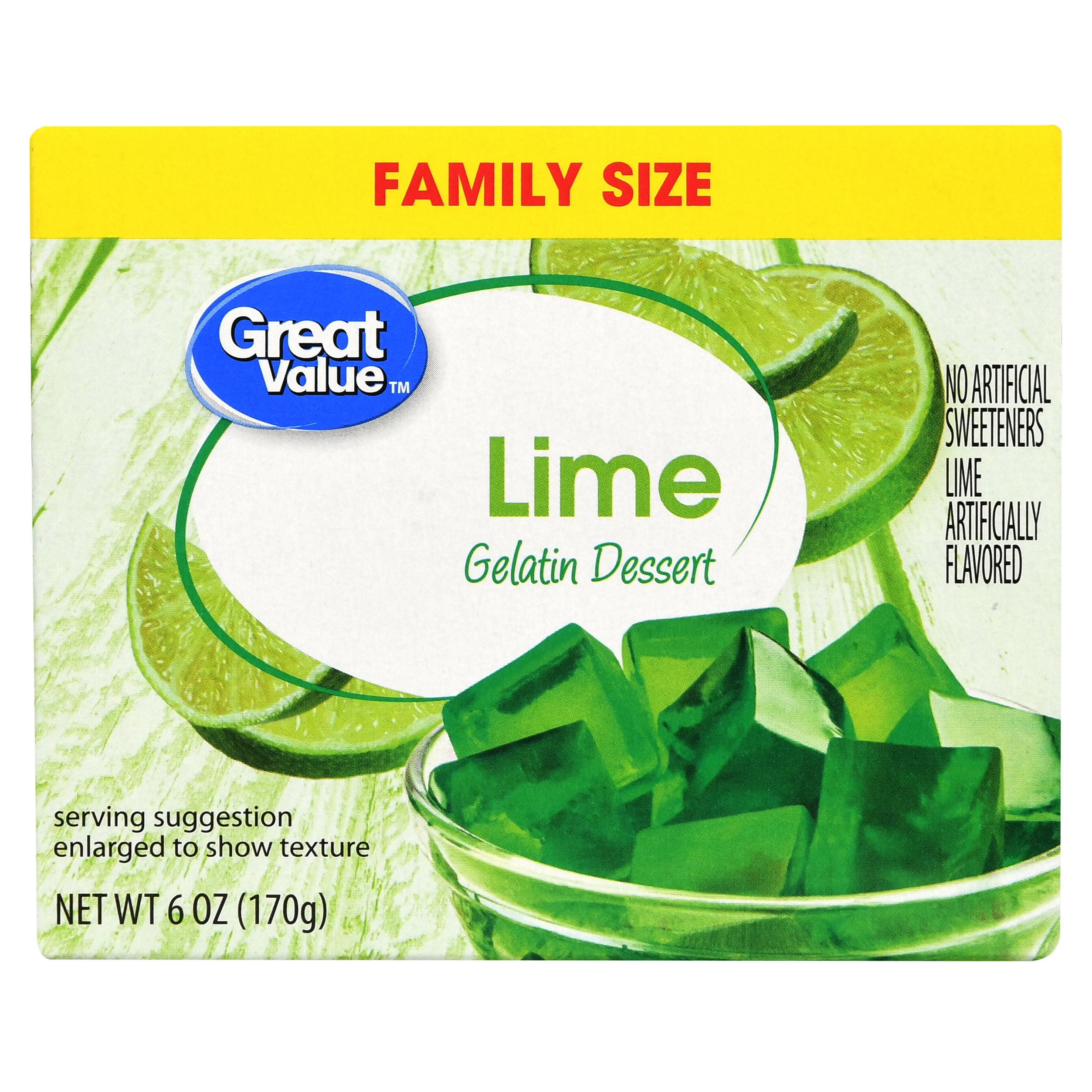 Great Value Gelatin Dessert, Family Size, Lime, 6 oz