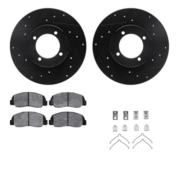 Dynamic Friction Company Front Brake Rotors-Drilled and Slotted-Black with 5000 Advanced Brake Pads includes Hardware 8512-80011