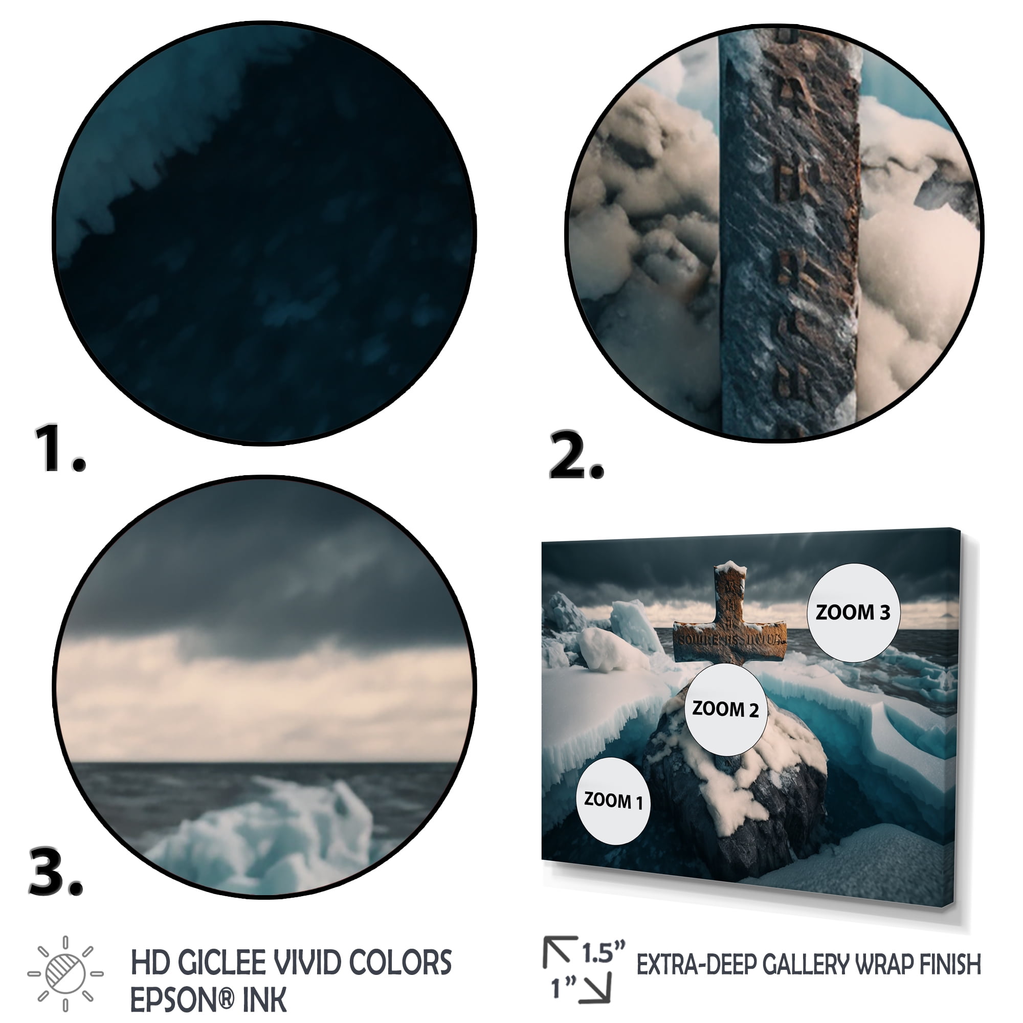 Designart Religious Cross In The Arctic Ocean I Canvas Wall Art