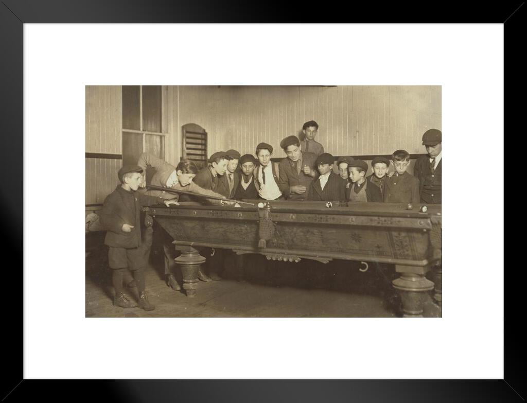 1909 KIDS YOUNG BOY PLAYING POOL BILLIARDS CUE STICK PHOTO NEW HAVEN CONNECTICUT 