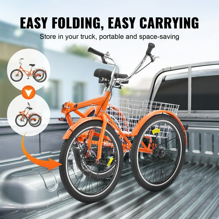 SKYSHALO Collapsible Adult Three Wheeler 24 Aluminum Alloy Frame Lightweight 3 Wheel Bike with Spacious Rear Basket Ideal for Shopping Picnics and Everyday Use for Adults Including Seniors Walmart
