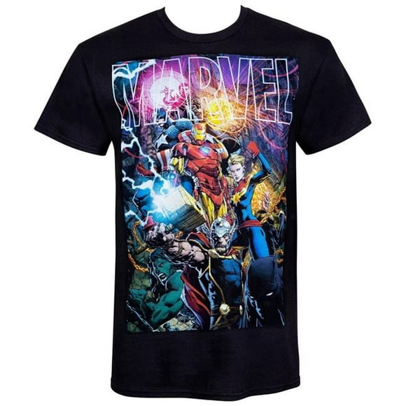 Avengers Endgame 111165XL Logo Merveille avec Héros Hommes T-Shirt - Extra Large
