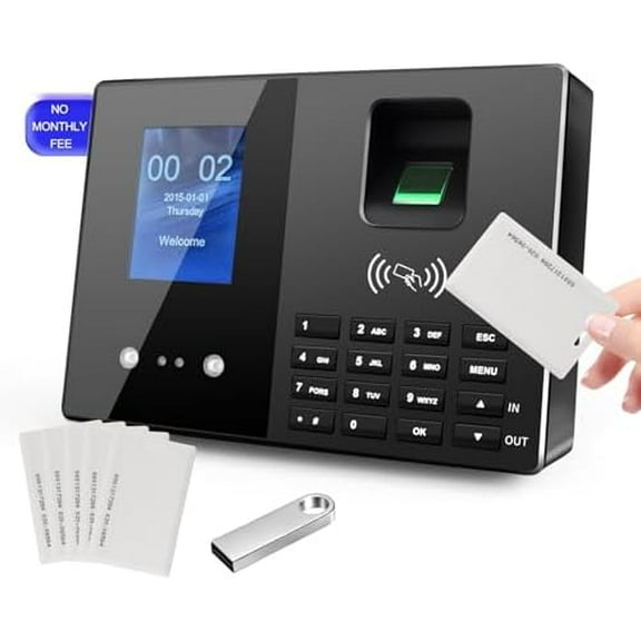 Time Clock-Time Clocks for Employees Small Business-Badges& Fingerprint Attendance Machine, 0 Monthly Fee Office in/Out Punch Clock, with 5 Badges-T200$$Office