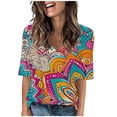 thumbnail image 2 of Fiudx Liquidación de Ahorros de Verano Camiseta de Manga Corta con Cuello En V Estampada Informal a La Moda para Mujer, 2 of 4