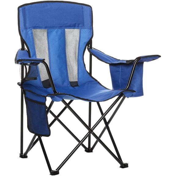 Large Folding Camping Chair with Mesh Back, Heavy Duty Steel Frame, Built-In Cooler Pouch & Cup Holder, Carrying Bag Included