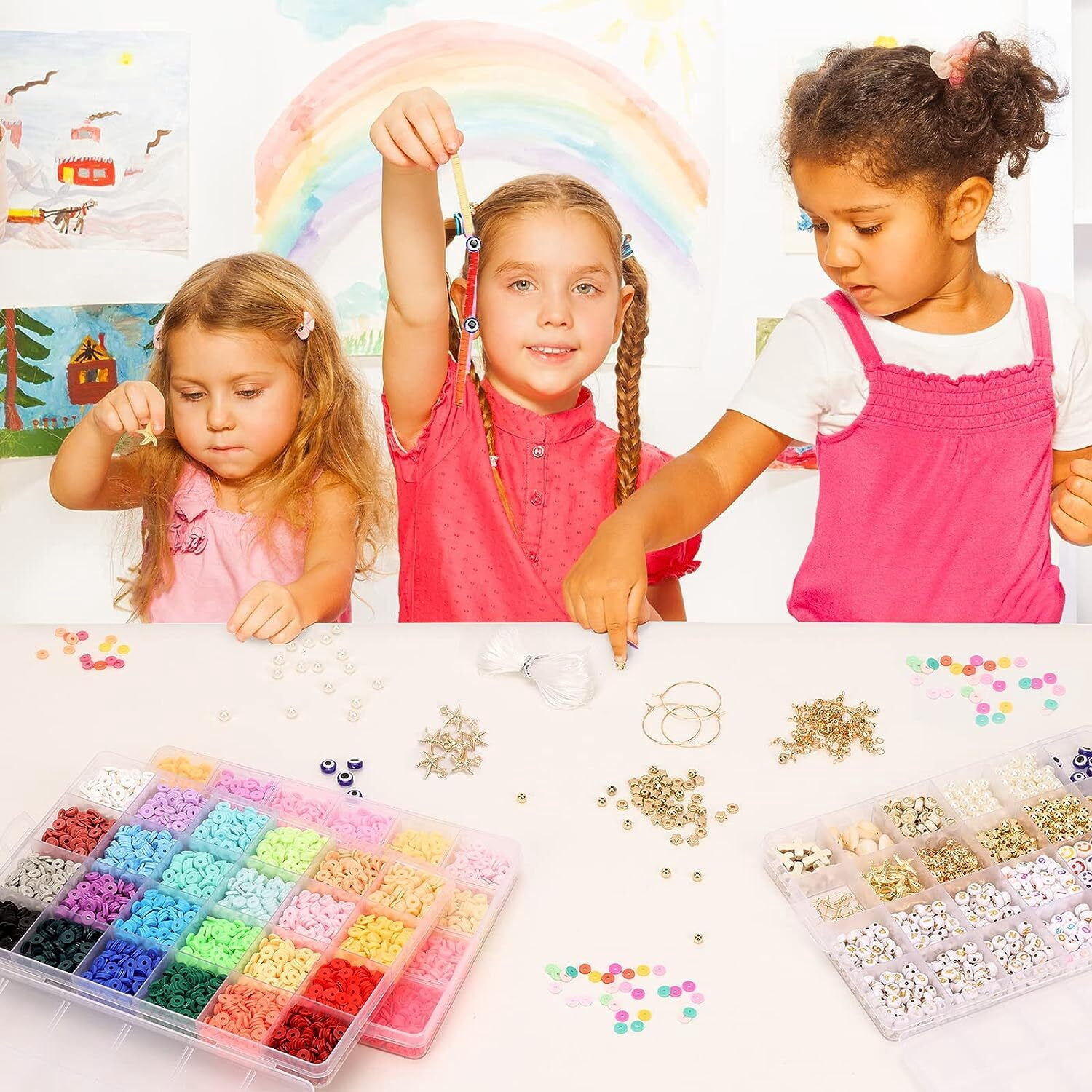 6000 Pcs Clay Beads Kit for Jewelry Making Kit, Heishi Beads for Girls, Polymer Clay Beads for Jewelry Making Kit, Flat Beads Preppy Bracelets Kit with Letter Beads for Girls 8-12, Preppy, Gift Pack