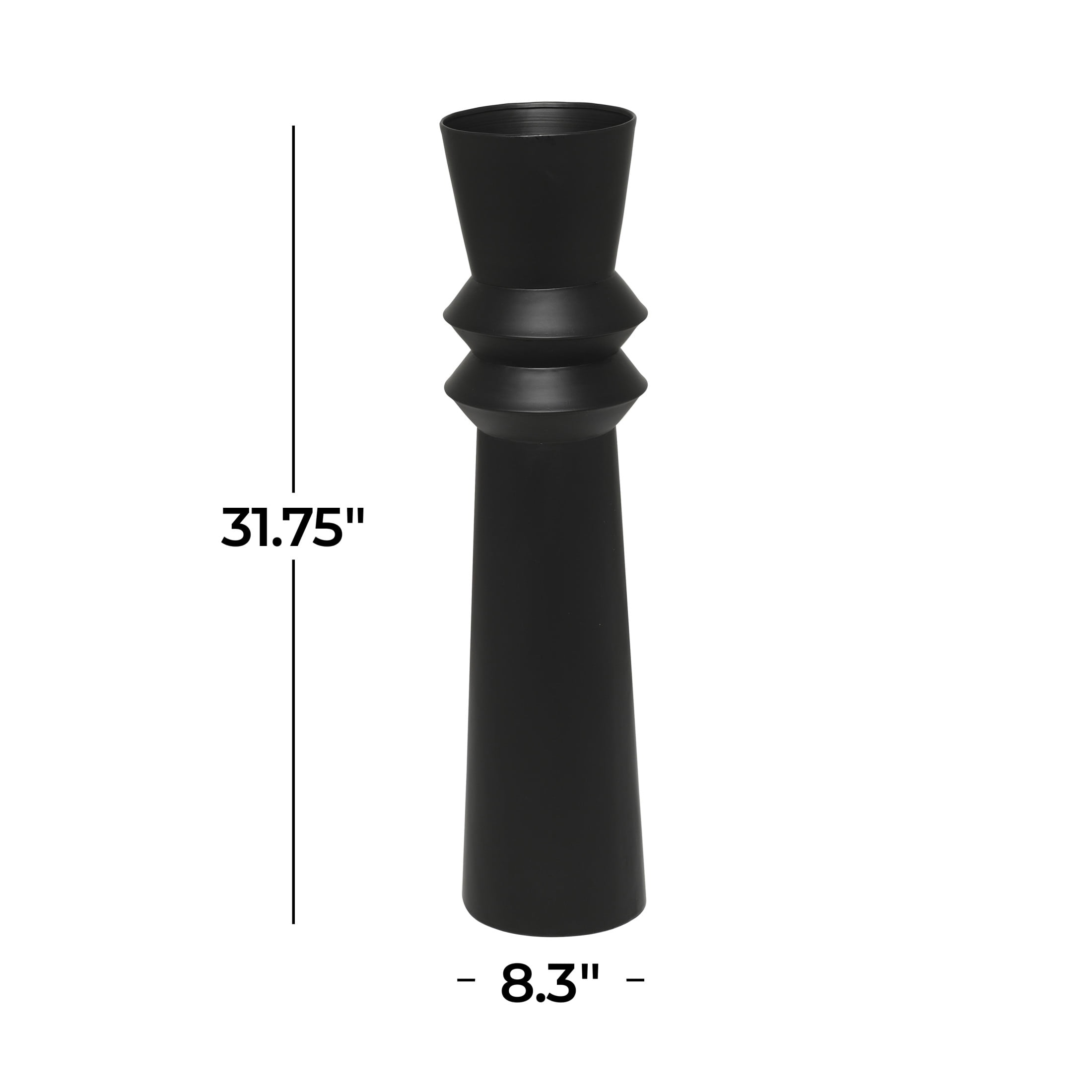 DecMode 32" Tall Art Deco Fluted Floor Black Metal Vase