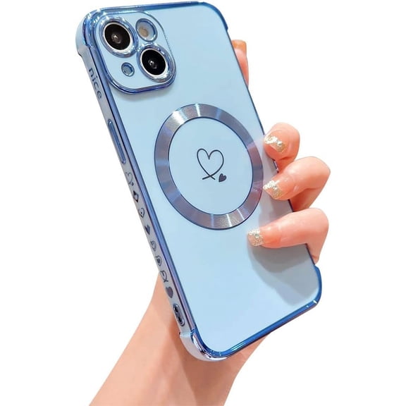 Compatible with iPhone 15 Plus Case 2023, Compatible with MagSafe Cover Cute Heart with Camera Lens Protection Design Soft TPU Shockproof Edge Compatible with iPhone 15 Plus Case 6.7inch (Blue)
