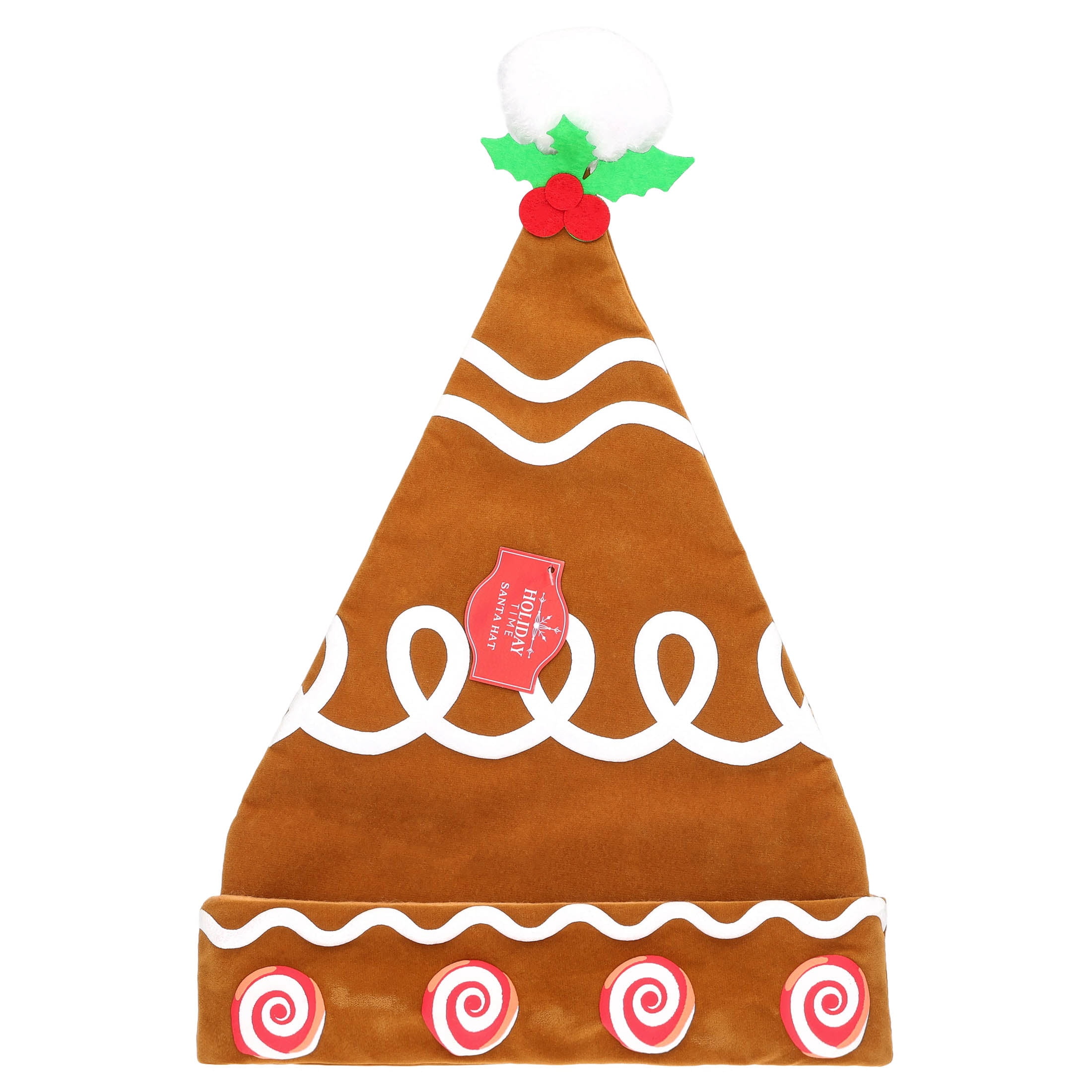 Faux Suede Gingerbread Santa Hat, Multicolor, 16", by Holiday Time