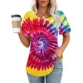 thumbnail image 2 of jtjvou Women's Business Work Blouse Going out Tops for Teen Tie Dye Print Tops Trendy Fashion Lady Crewneck Blouse Plus Size Short Sleeve Pullover Summer Multicolor,L, 2 of 6