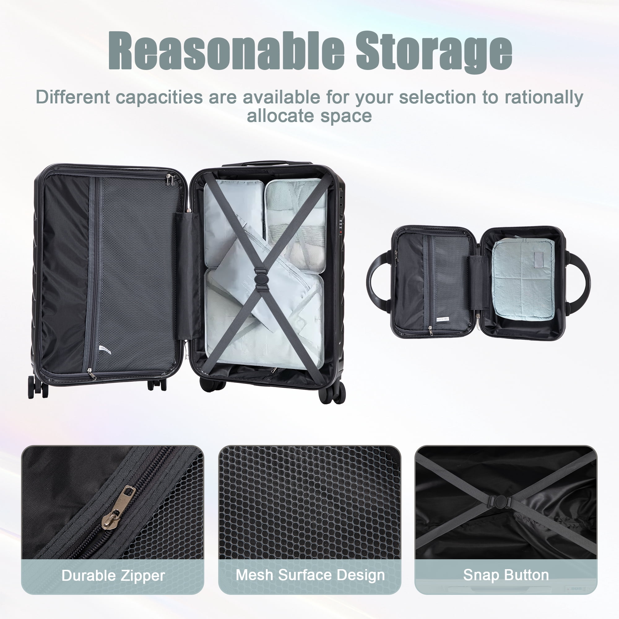 Alvantor 2 Pcs Luggage Set with Combination Lock, 20" ABS Spinner Suitcase & 14" Cosmetic Case, Dark Gray