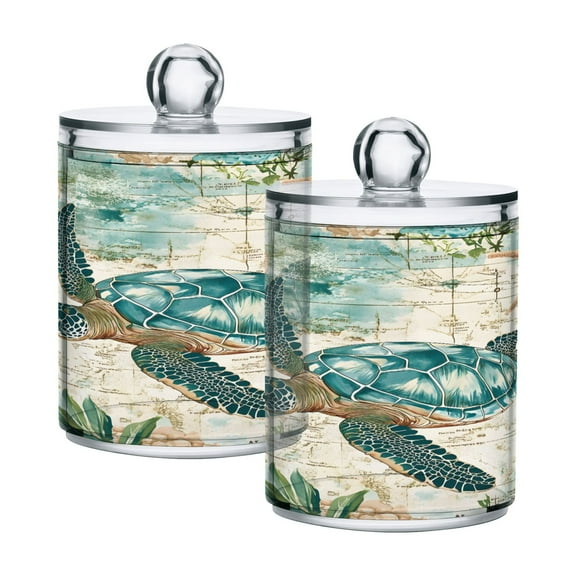 joogoo 2 Pack Qtip Holder Organizer Retro Sea Turtle Cotton Swabs Cans Storage Canister