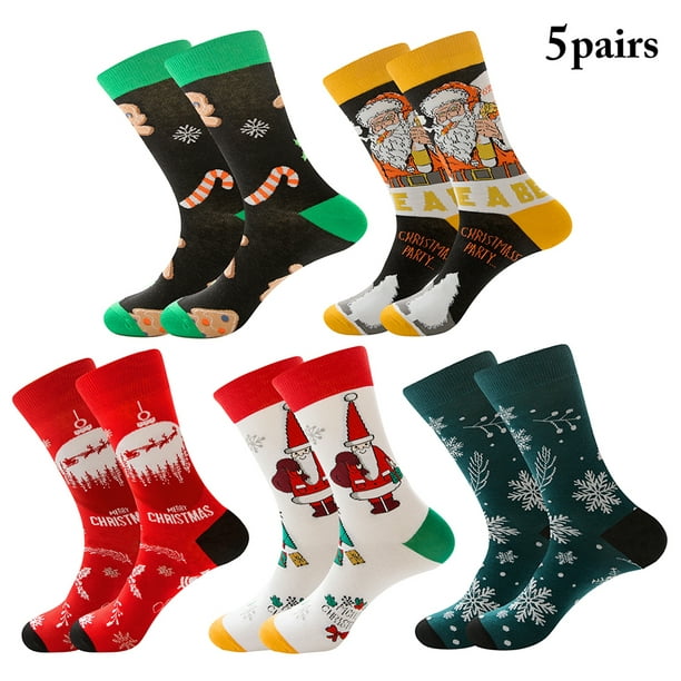 Christmas Socks Soft Fashion 5 Pairs Warm Funny Socks Crew Socks for Man  Woman 