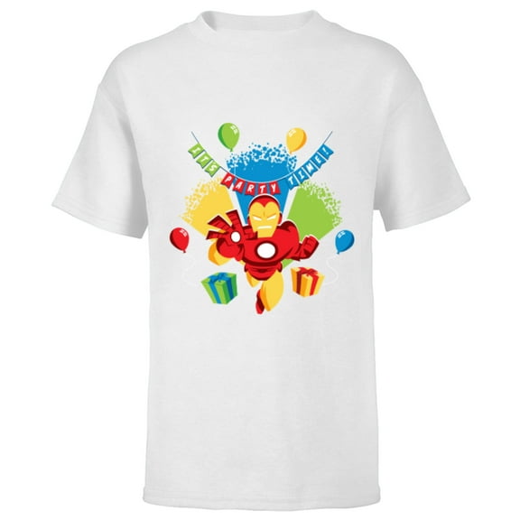 Marvel Iron Man It’s Party Time Birthday - Short Sleeve T-Shirt for Kids - Customized-White