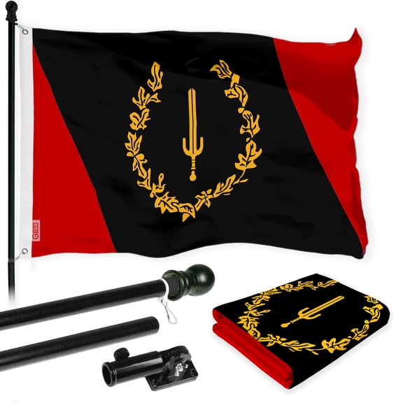 G128 Combo Pack: 6 Ft Tangle Free Aluminum Spinning Flagpole (Black) & Black American Heritage Flag 3x5 Ft, LiteWeave Pro Series Printed 150D Polyester | Pole with Flag Included