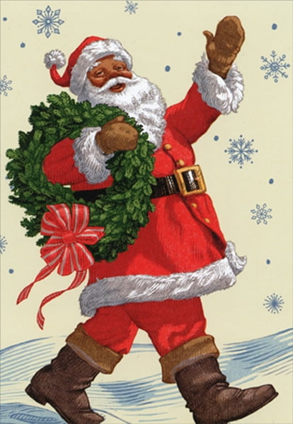 Hallmark Santa with Wreath African American Christmas Card - Walmart