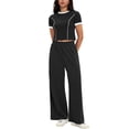 thumbnail image 2 of Conjunto de sudadera de verano de 2 piezas para mujer ATHLECHIC, con camiseta de manga corta y pantalones anchos, color negro, 2 of 5