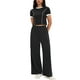 thumbnail image 2 of Conjunto de sudadera de verano de 2 piezas para mujer ATHLECHIC, con camiseta de manga corta y pantalones anchos, color negro, 2 of 5