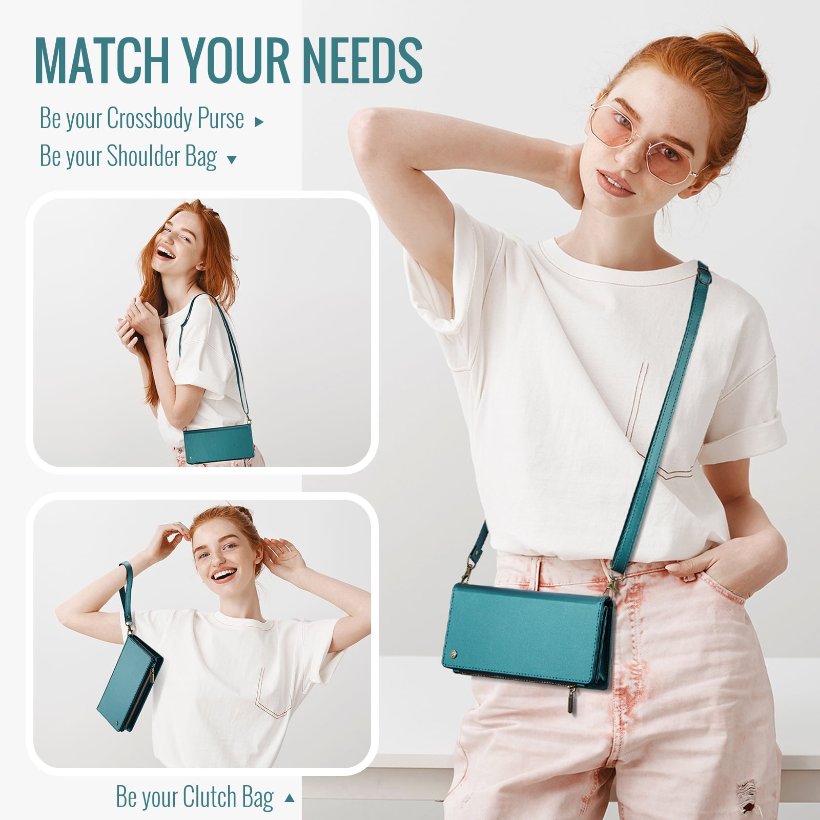 ELEHOLD Phone Bag Wallets for Women Girls,Luxury PU Leather Wallet Bag Crossbody Handbag with Phone Pocket Zipper Pocket Large Capacity Credit Card Holders Wriststrap Shoulder Strap,Green