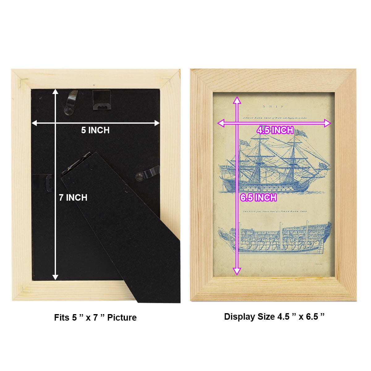 Vintage Ship Blueprint -Framed Print w/glass-Natural Wood